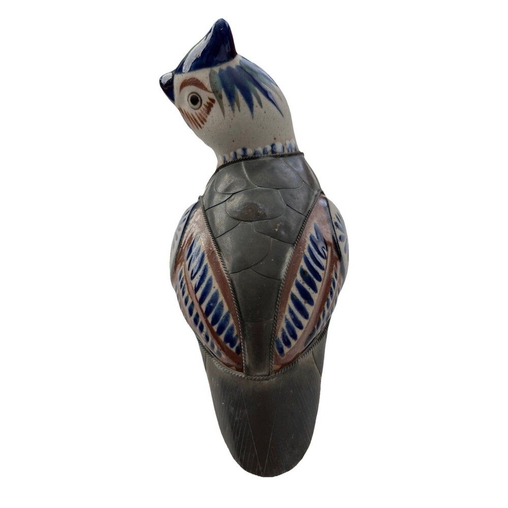 Mexican Folk Art Bird Figurine Armored Brass & Ceramic 6" Hand Painted Vtg. - Picture 3 of 7